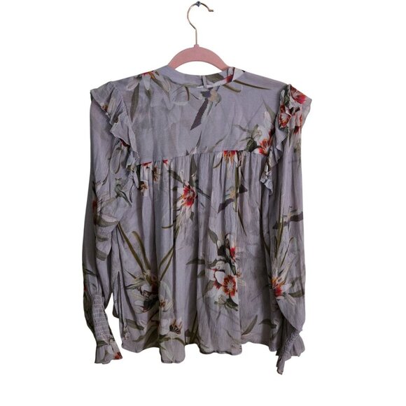 Allsaints Lara Kuroyuri Floral Long Sleeve Ruffled Blouse Quiet Luxury Size 2 - Picture 3 of 11
